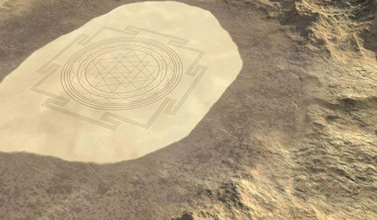 Gigantesca mandala Sri Yantra no deserto do Oregon Outro Mundo